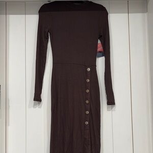 212. NWOT Chic Long Sleeve Women’s Brown Dress with Button Detail Size Small